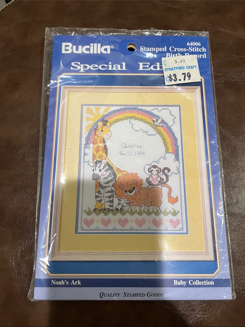 Bucilla Noah's Ark Stamped Cross-Stitch Wall Decor - Blue, Yellow, Pink